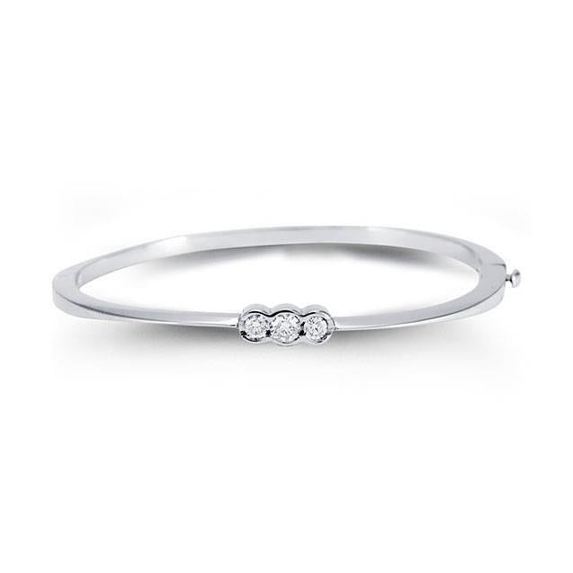 1 Carat Triple Round Real Natural Earth Mined Diamond Bangle 14K White Gold