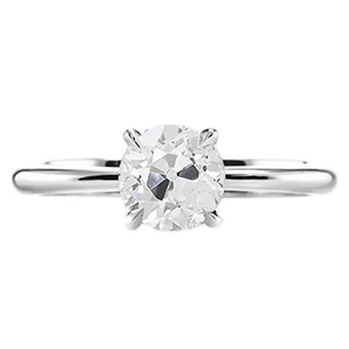1 Carat Women's Solitaire Ring Old Mine Cut Real Diamond Prong Set Jewelry
