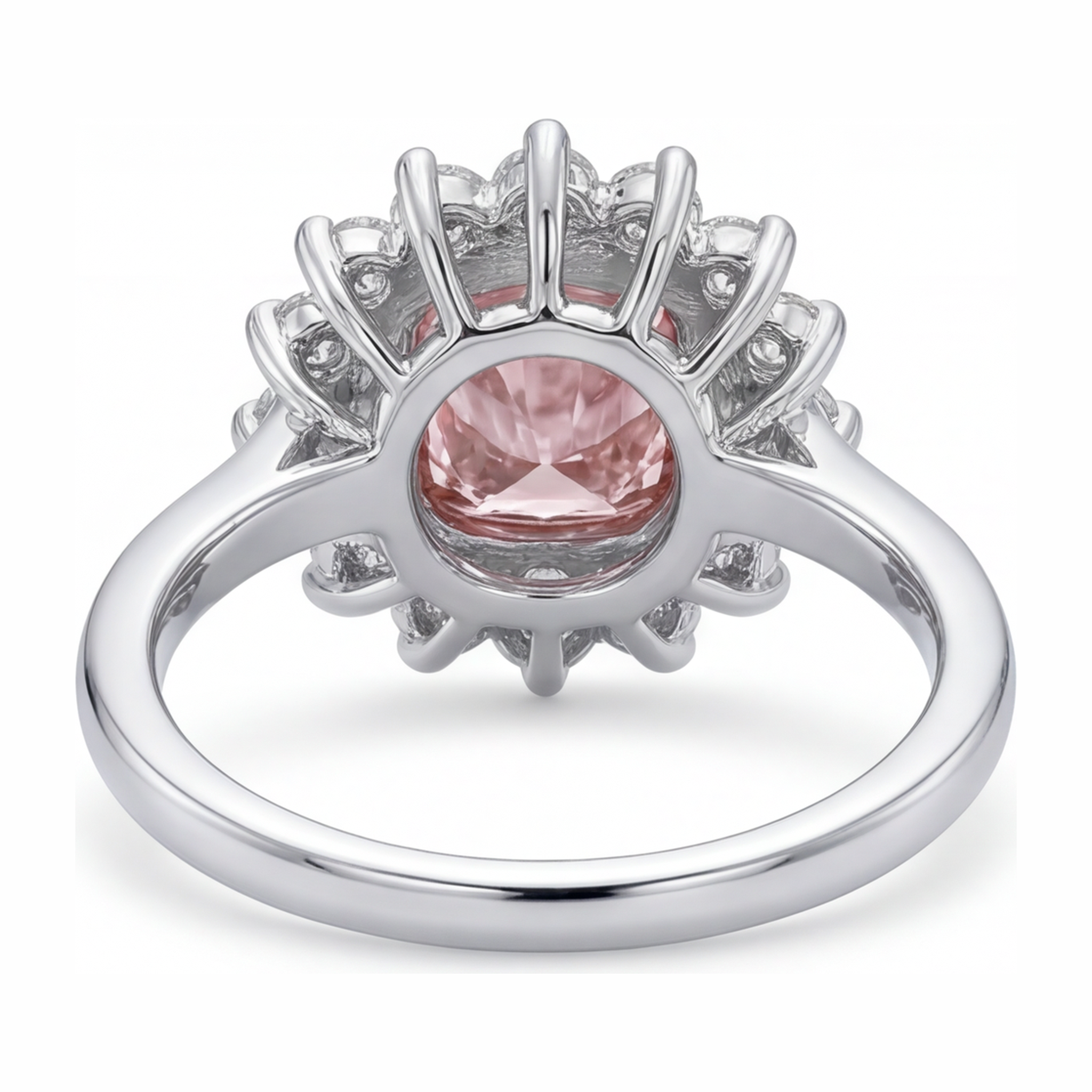 Pink Gem Engagement Ring 1 Carat Lab Grown Cushion Diamond Halo 14K White Gold