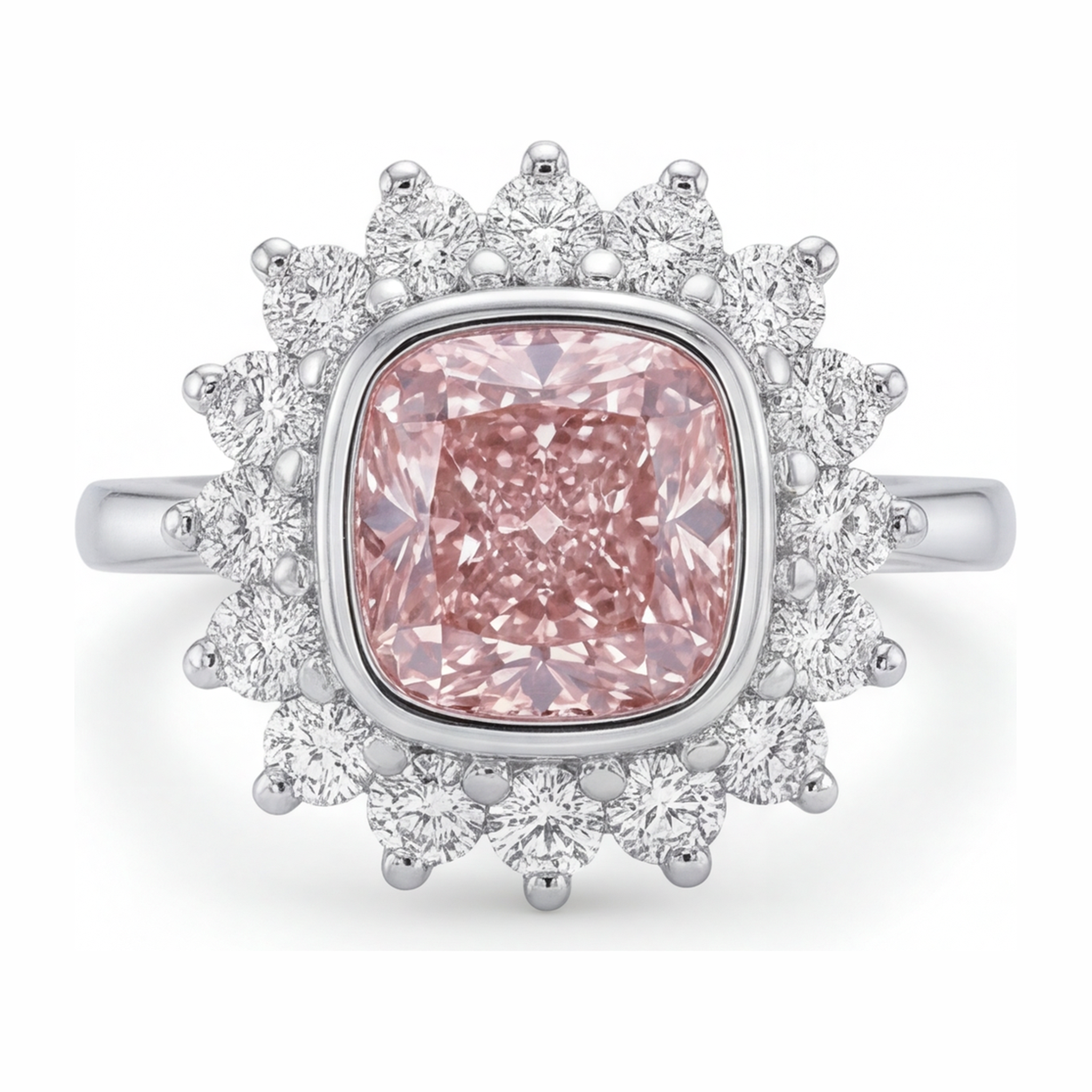Pink Gem Engagement Ring 1 Carat Lab Grown Cushion Diamond Halo 14K White Gold