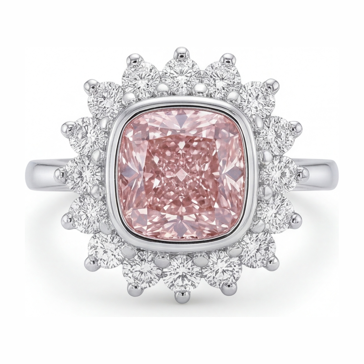 Pink Gem Engagement Ring 1 Carat Lab Grown Cushion Diamond Halo 14K White Gold