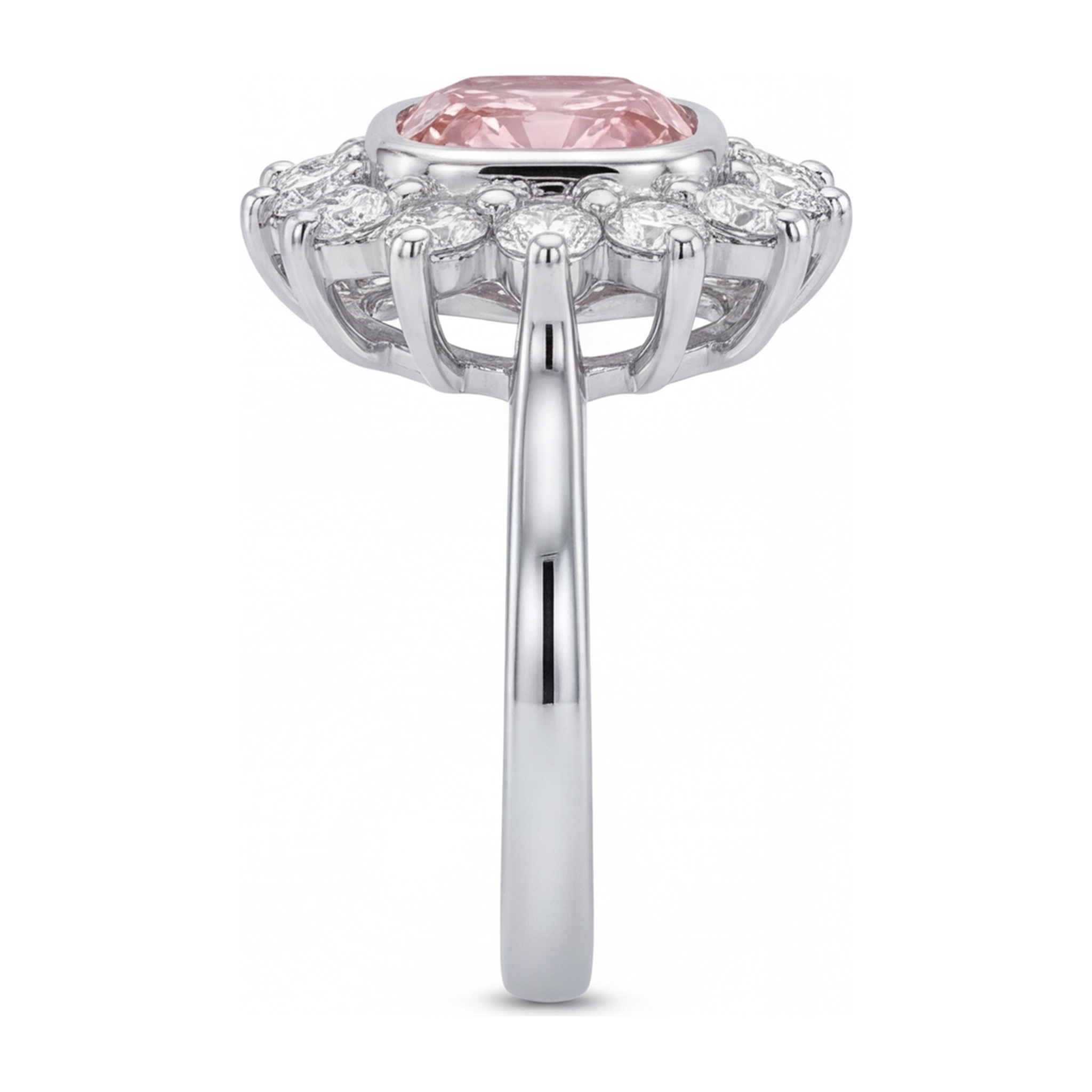 Pink Gem Engagement Ring 1 Carat Lab Grown Cushion Diamond Halo 14K White Gold