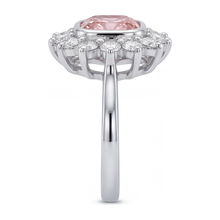 Pink Gem Engagement Ring 1 Carat Lab Grown Cushion Diamond Halo 14K White Gold