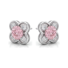 Pink Diamond Earrings 1 Carat Lab Grown Round Cluster 14K White Gold