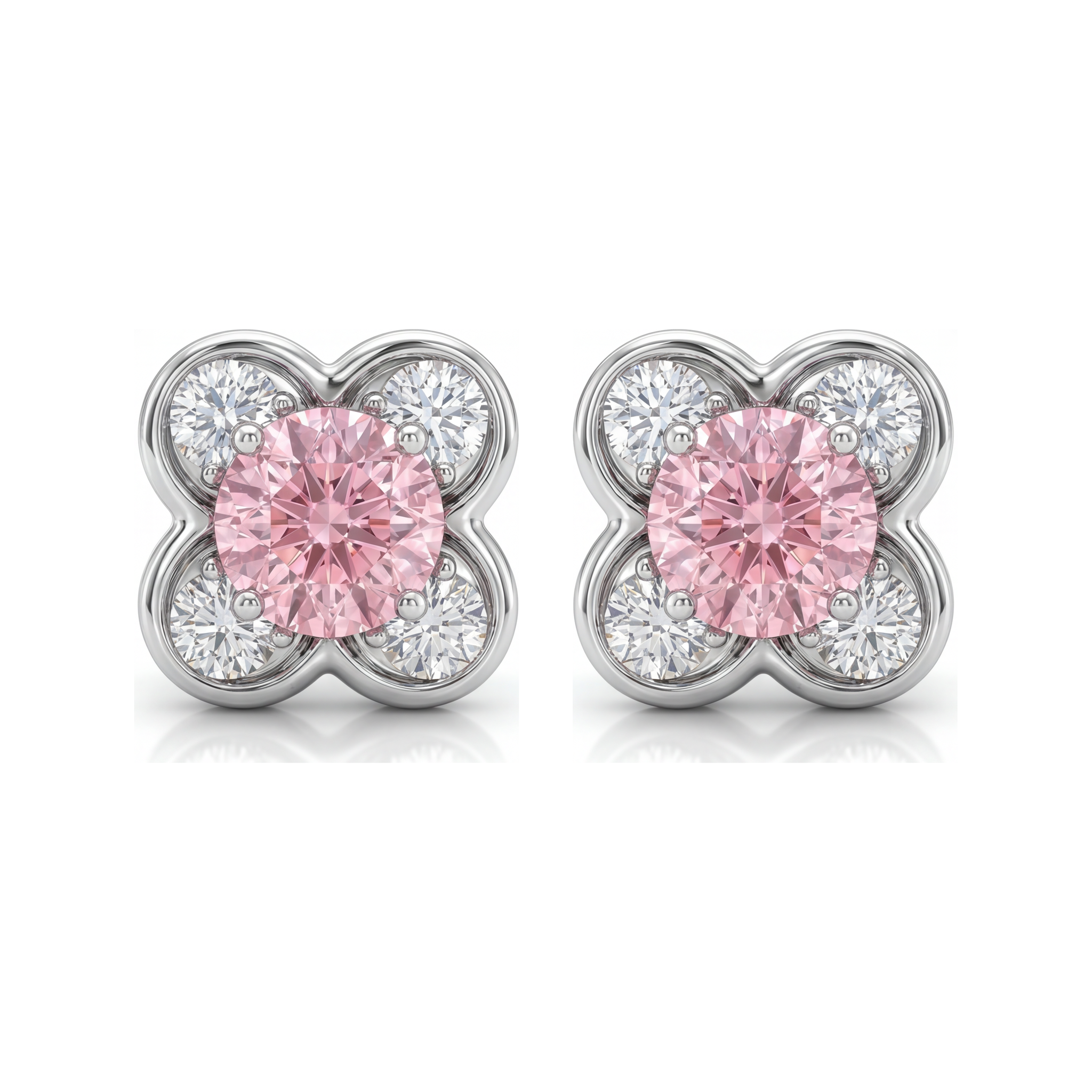 Pink Diamond Earrings 1 Carat Lab Grown Round Cluster 14K White Gold