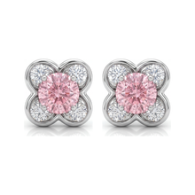 Pink Diamond Earrings 1 Carat Lab Grown Round Cluster 14K White Gold