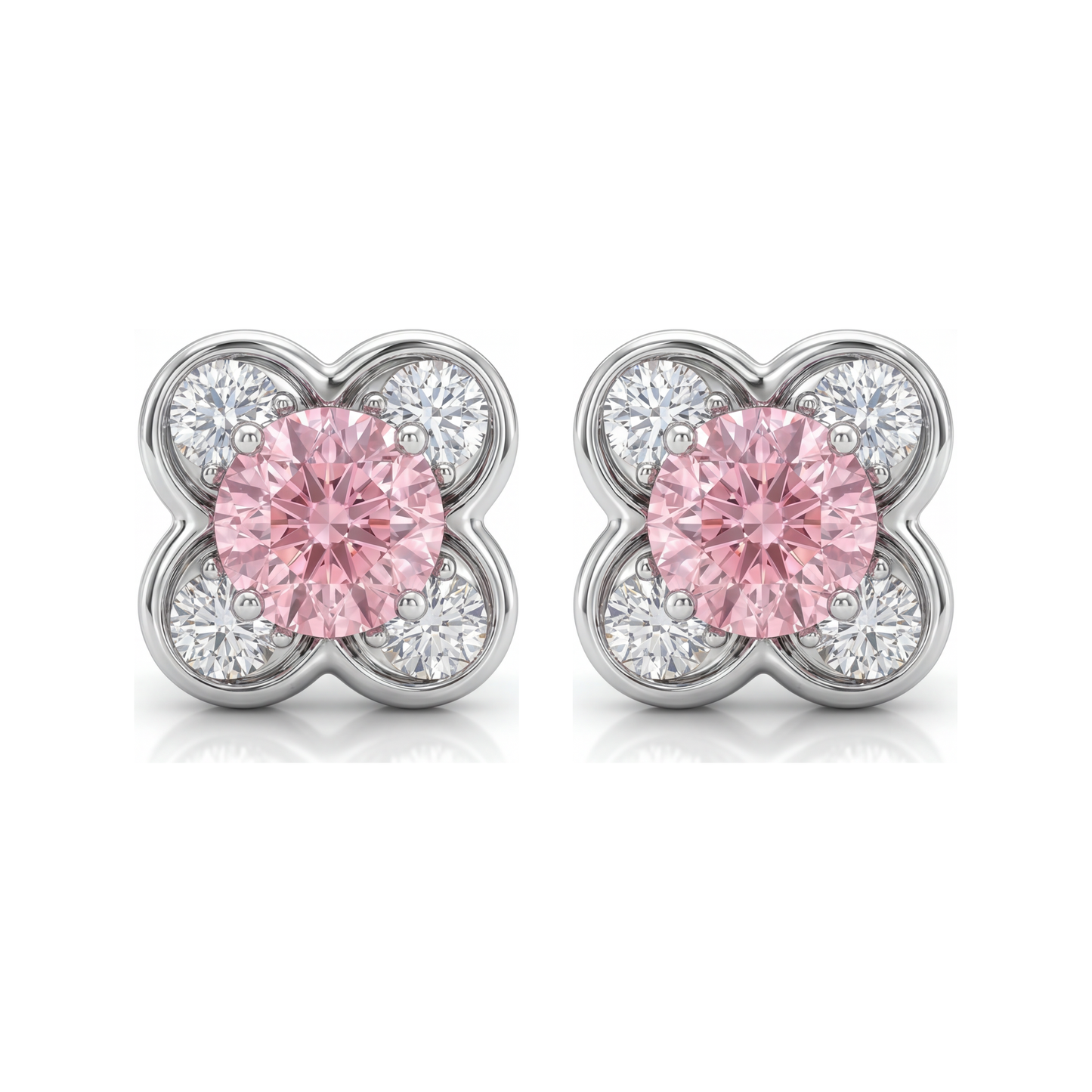 Pink Diamond Earrings 1 Carat Lab Grown Round Cluster 14K White Gold