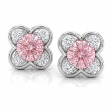 Pink Diamond Earrings 1 Carat Lab Grown Round Cluster 14K White Gold
