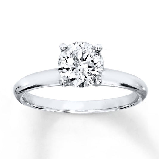 1 Carat Round Solitaire Natural Earth Mined Diamond Engagement Ring 14K White Gold