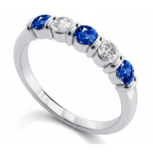 1.25 Ct Ceylon Sapphire With Natural Earth Mined DIAMOND ( NOT LAB GROWN )s Five Stone Ring Gold14K