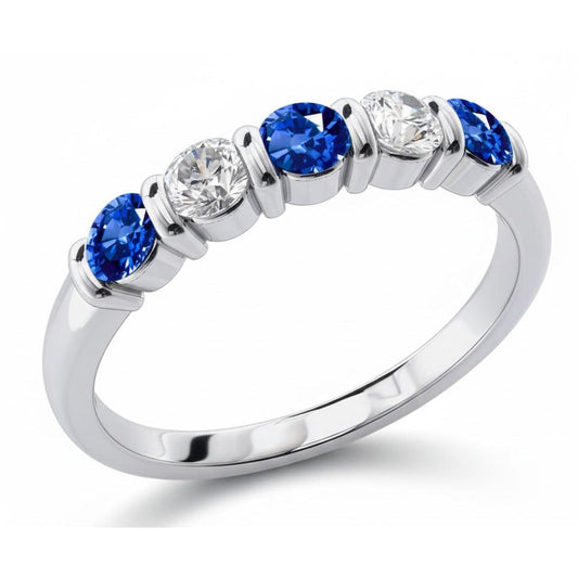 1.25 Ct Ceylon Sapphire With Natural Earth Mined DIAMOND ( NOT LAB GROWN )s Five Stone Ring Gold14K