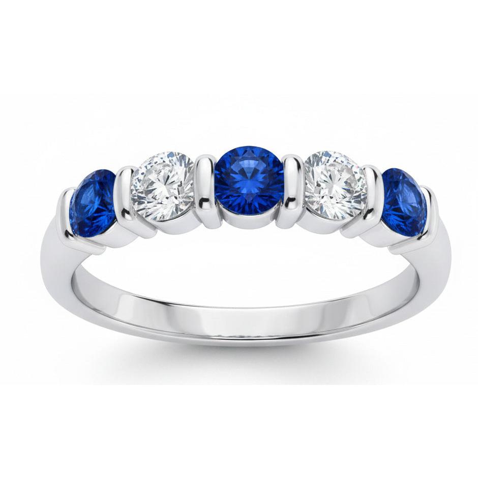 1.25 Ct Ceylon Sapphire With Natural Earth Mined DIAMOND ( NOT LAB GROWN )s Five Stone Ring Gold14K