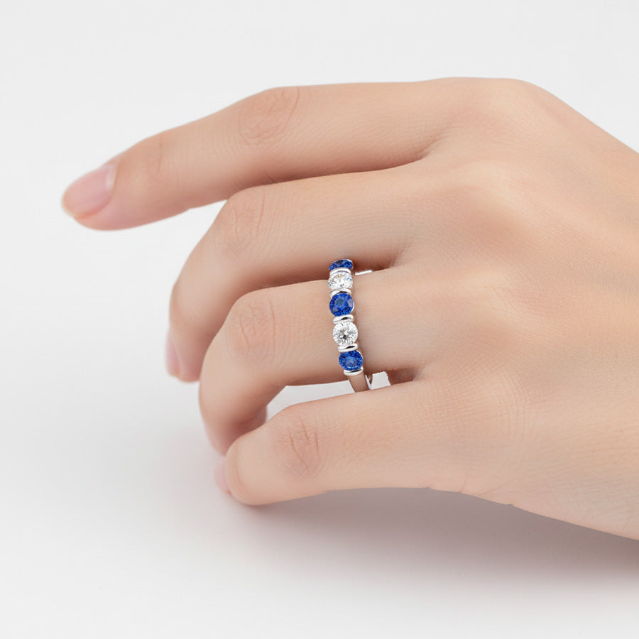 1.25 Ct Ceylon Sapphire With Natural Earth Mined DIAMOND ( NOT LAB GROWN )s Five Stone Ring Gold14K