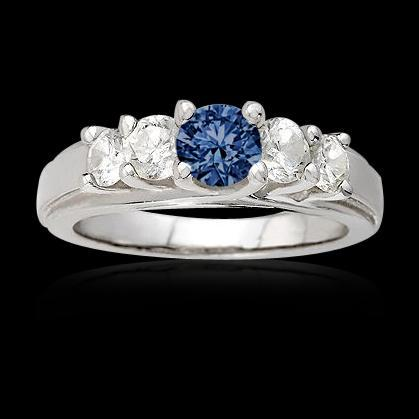 1.50 Carats Blue Diamond 5 Stone Anniversary Ring 14K White Gold
