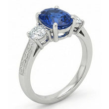 1.5 Ct Oval Sri Lanka Sapphire And Natural Earth Mined DIAMOND ( NOT LAB GROWN ) Three Stone Ring Gold 14K