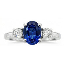 1.5 Ct Oval Sri Lanka Sapphire And Natural Earth Mined DIAMOND ( NOT LAB GROWN ) Three Stone Ring Gold 14K