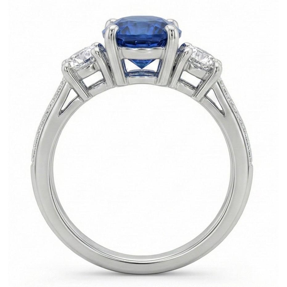 1.5 Ct Oval Sri Lanka Sapphire And Natural Earth Mined DIAMOND ( NOT LAB GROWN ) Three Stone Ring Gold 14K