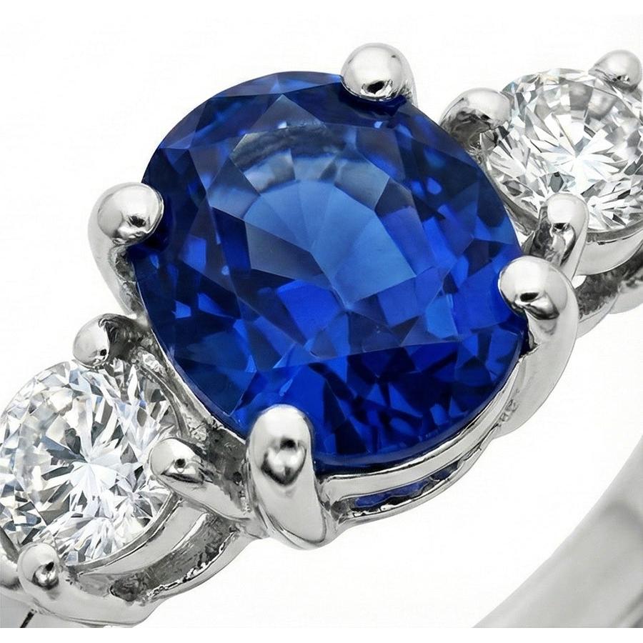 1.5 Ct Oval Sri Lanka Sapphire And Natural Earth Mined DIAMOND ( NOT LAB GROWN ) Three Stone Ring Gold 14K