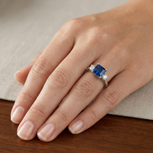 natural round sapphire 1.65ct ring on white background