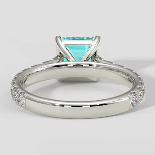 1.75 Carats Asscher Paraiba Ring with Pave Band