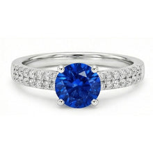 1.75 Ct Sapphire And Natural Earth Mined Diamond Wedding Ring 14K White Gold
