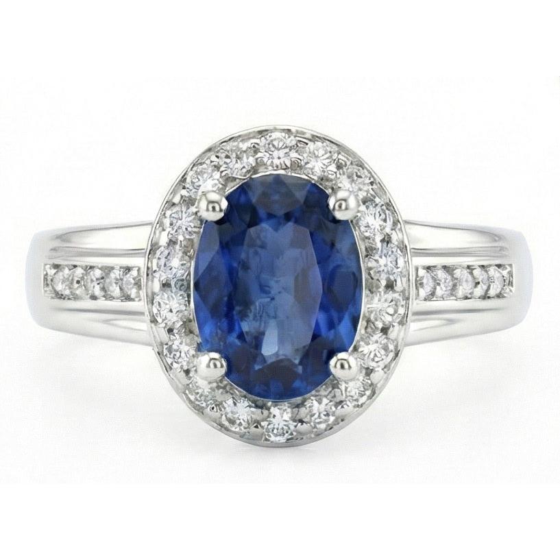 1.80 Carat Sri Lankan Sapphire And Round Natural Earth Mined DIAMOND ( NOT LAB GROWN )s Ring 14K White Gold
