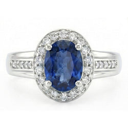 1.80 Carat Sri Lankan Sapphire And Round Natural Earth Mined DIAMOND ( NOT LAB GROWN )s Ring 14K White Gold