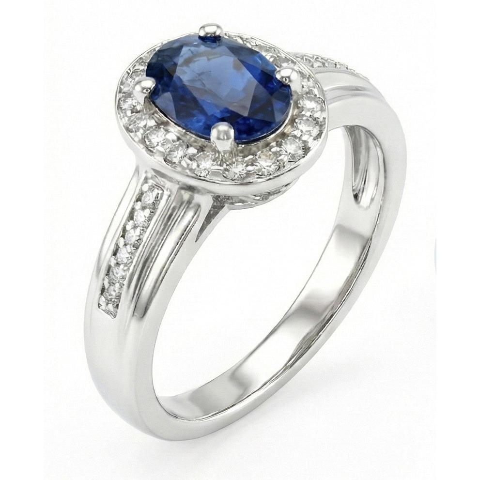 1.80 Carat Sri Lankan Sapphire And Round Natural Earth Mined DIAMOND ( NOT LAB GROWN )s Ring 14K White Gold