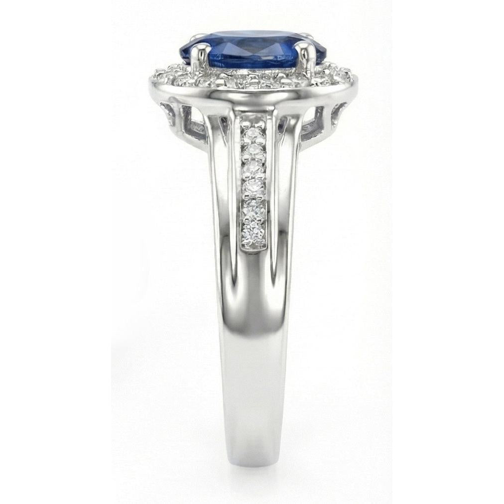 1.80 Carat Sri Lankan Sapphire And Round Natural Earth Mined DIAMOND ( NOT LAB GROWN )s Ring 14K White Gold