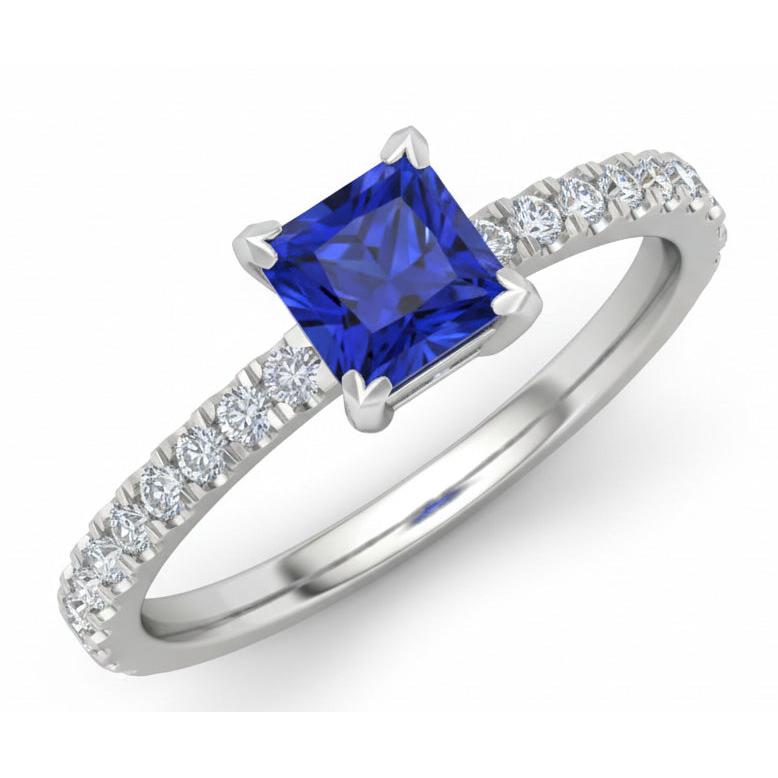 1.90 Ct Sri Lanka Blue Sapphire Natural Earth Mined DIAMOND ( NOT LAB GROWN ) Engagement Ring White Gold 14K