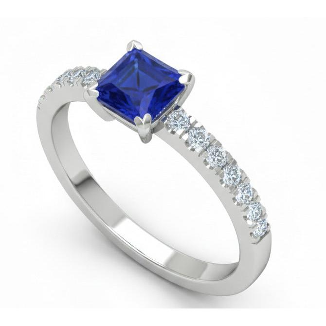 1.90 Ct Sri Lanka Blue Sapphire Natural Earth Mined DIAMOND ( NOT LAB GROWN ) Engagement Ring White Gold 14K