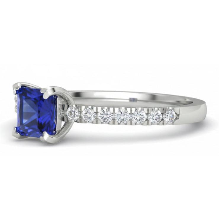 1.90 Ct Sri Lanka Blue Sapphire Natural Earth Mined DIAMOND ( NOT LAB GROWN ) Engagement Ring White Gold 14K