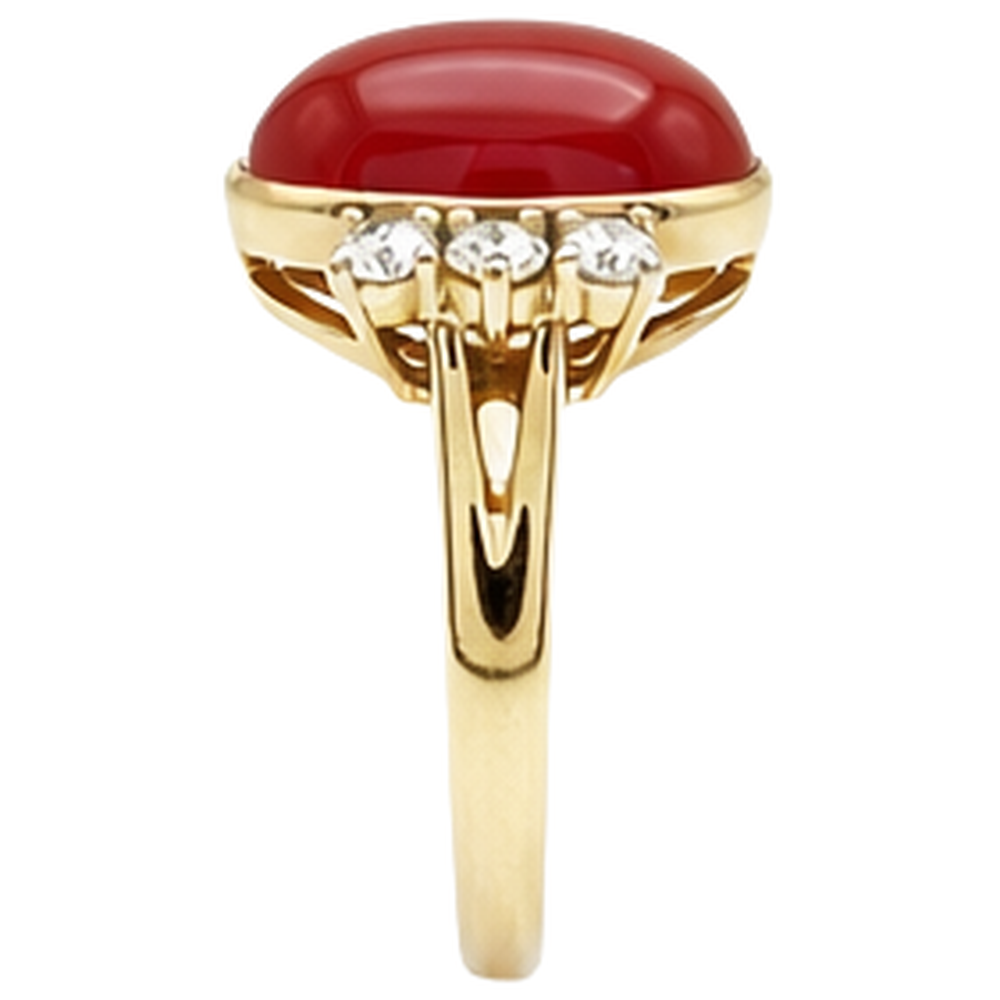 10.25 Carats Big Red Coral With Natural Earth Mined Diamonds Ring New Yellow Gold 14K