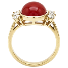 10.25 Carats Big Red Coral With Natural Earth Mined Diamonds Ring New Yellow Gold 14K