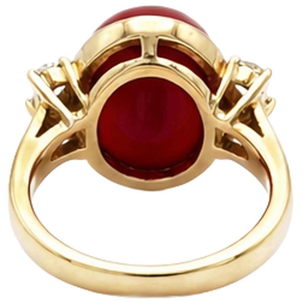 10.25 Carats Big Red Coral With Natural Earth Mined Diamonds Ring New Yellow Gold 14K