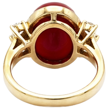 10.25 Carats Big Red Coral With Natural Earth Mined Diamonds Ring New Yellow Gold 14K