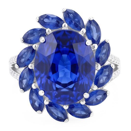 10.50 Carats Oval And Marquise Sri Lankan Sapphire Ring White Gold 14K