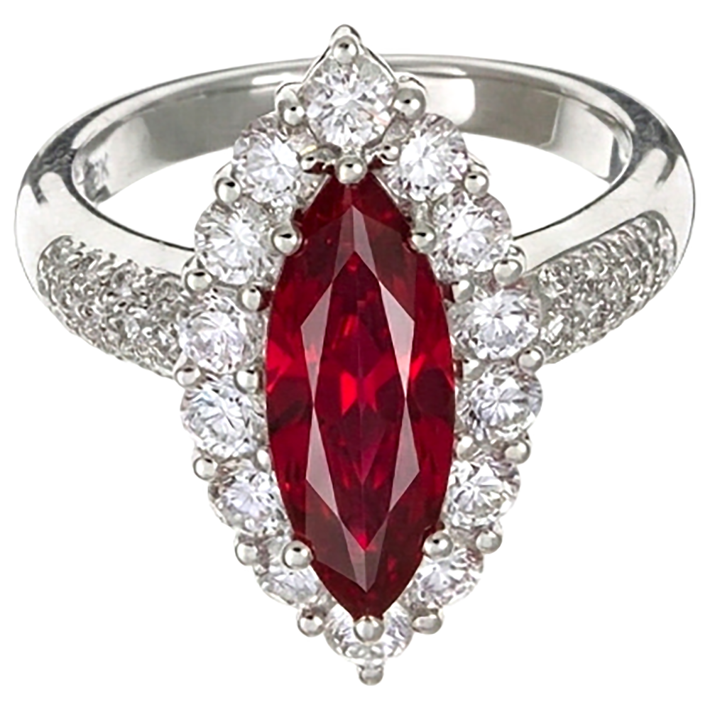10.50 Ct Red Ruby Marquise Cut With Natural Earth Mined Diamond Ring White Gold 14K
