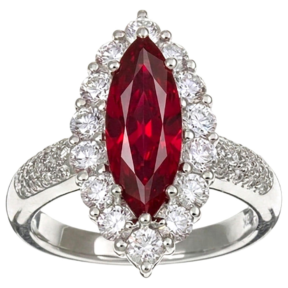 10.50 Ct Red Ruby Marquise Cut With Natural Earth Mined Diamond Ring White Gold 14K