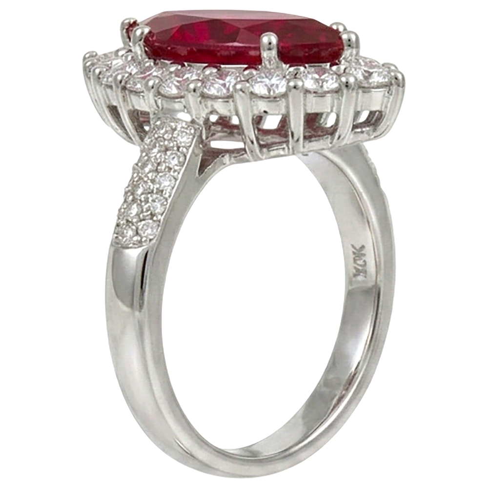 10.50 Ct Red Ruby Marquise Cut With Natural Earth Mined Diamond Ring White Gold 14K