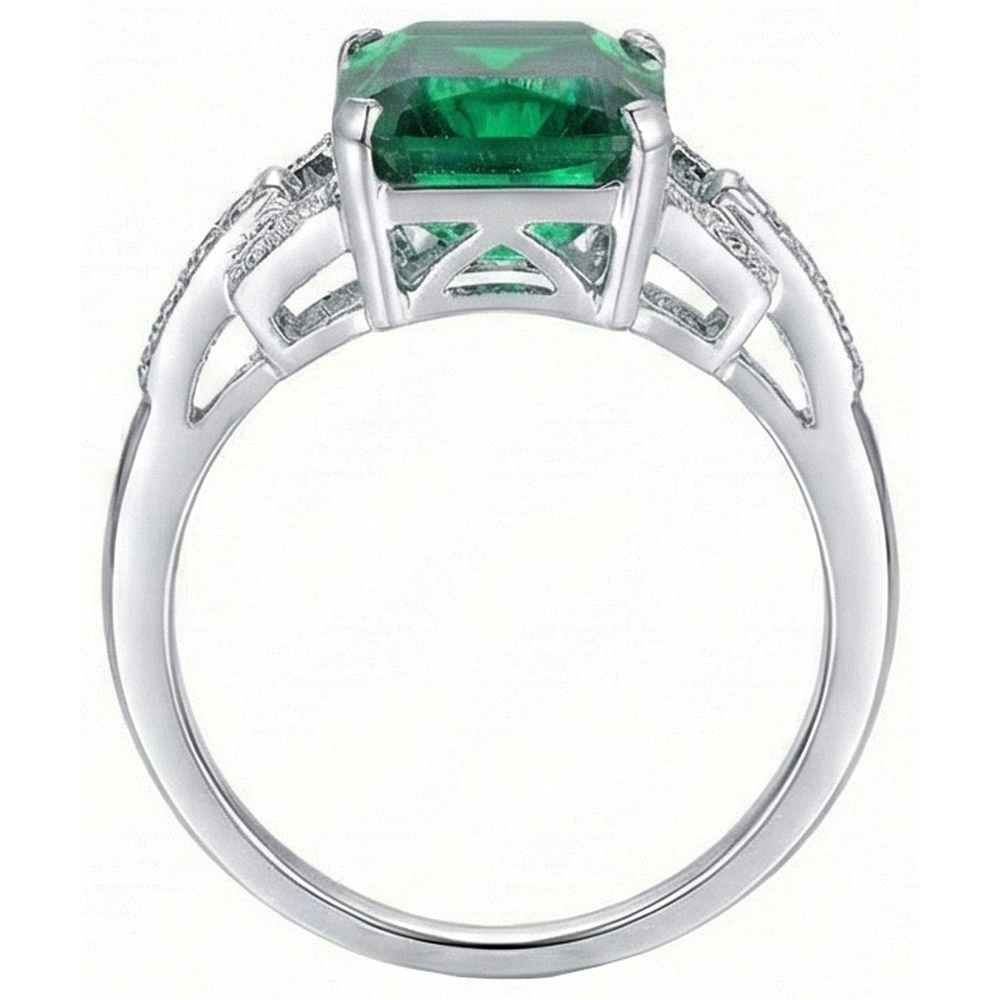 10.70 Carats Prong Set Green Emerald And Natural Earth Mined DIAMOND ( NOT LAB GROWN )s Ring WG 14K