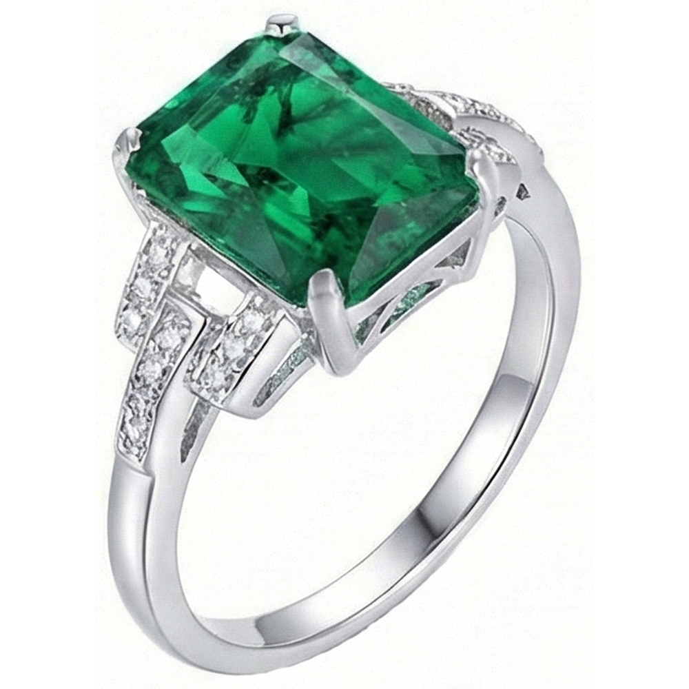 10.70 Carats Prong Set Green Emerald And Natural Earth Mined DIAMOND ( NOT LAB GROWN )s Ring WG 14K