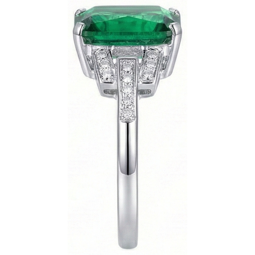 10.70 Carats Prong Set Green Emerald And Natural Earth Mined DIAMOND ( NOT LAB GROWN )s Ring WG 14K