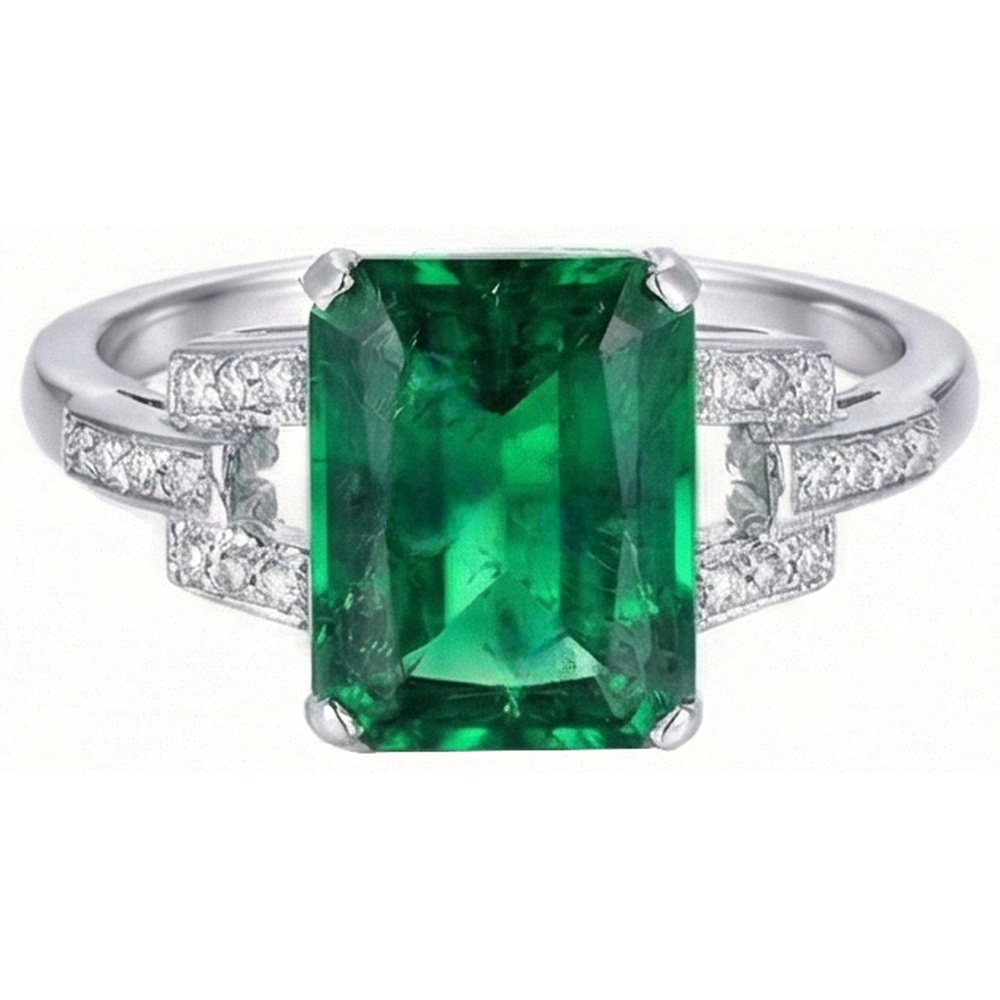 10.70 Carats Prong Set Green Emerald And Natural Earth Mined DIAMOND ( NOT LAB GROWN )s Ring WG 14K