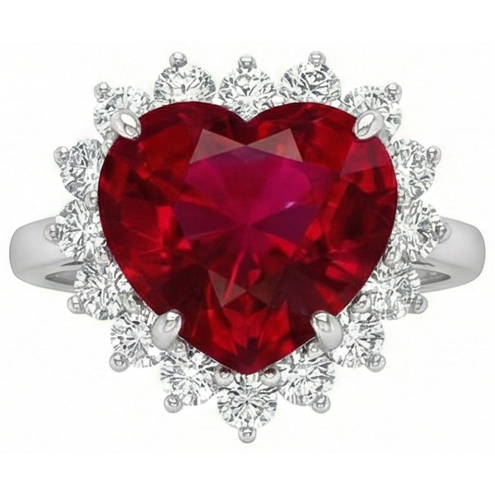 10.75 Carats Heart Shaped Red Aaa Ruby With Natural Earth Mined DIAMOND ( NOT LAB GROWN ) Ring