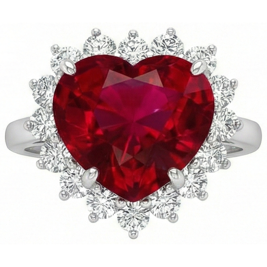10.75 Carats Heart Shaped Red Aaa Ruby With Natural Earth Mined DIAMOND ( NOT LAB GROWN ) Ring