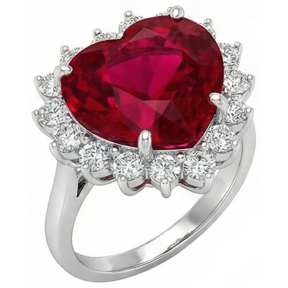 10.75 Carats Heart Shaped Red Aaa Ruby With Natural Earth Mined DIAMOND ( NOT LAB GROWN ) Ring