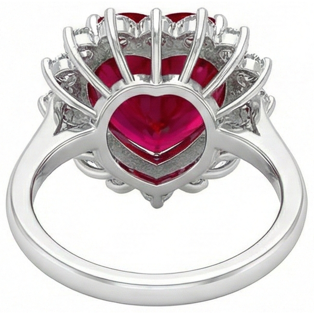 10.75 Carats Heart Shaped Red Aaa Ruby With Natural Earth Mined DIAMOND ( NOT LAB GROWN ) Ring
