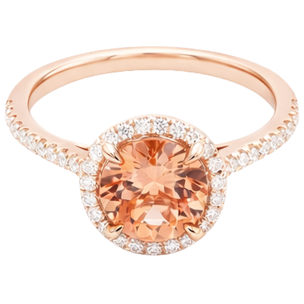 natural round morganite 10.75ct ring close up detail