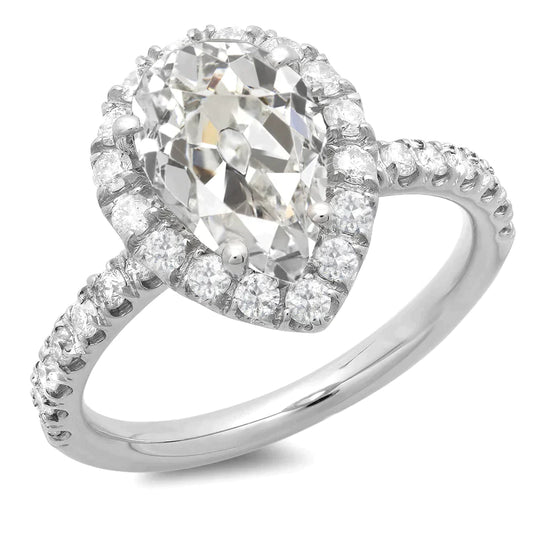 10 Carat Pear Natural Diamond Jewelry Halo Ring